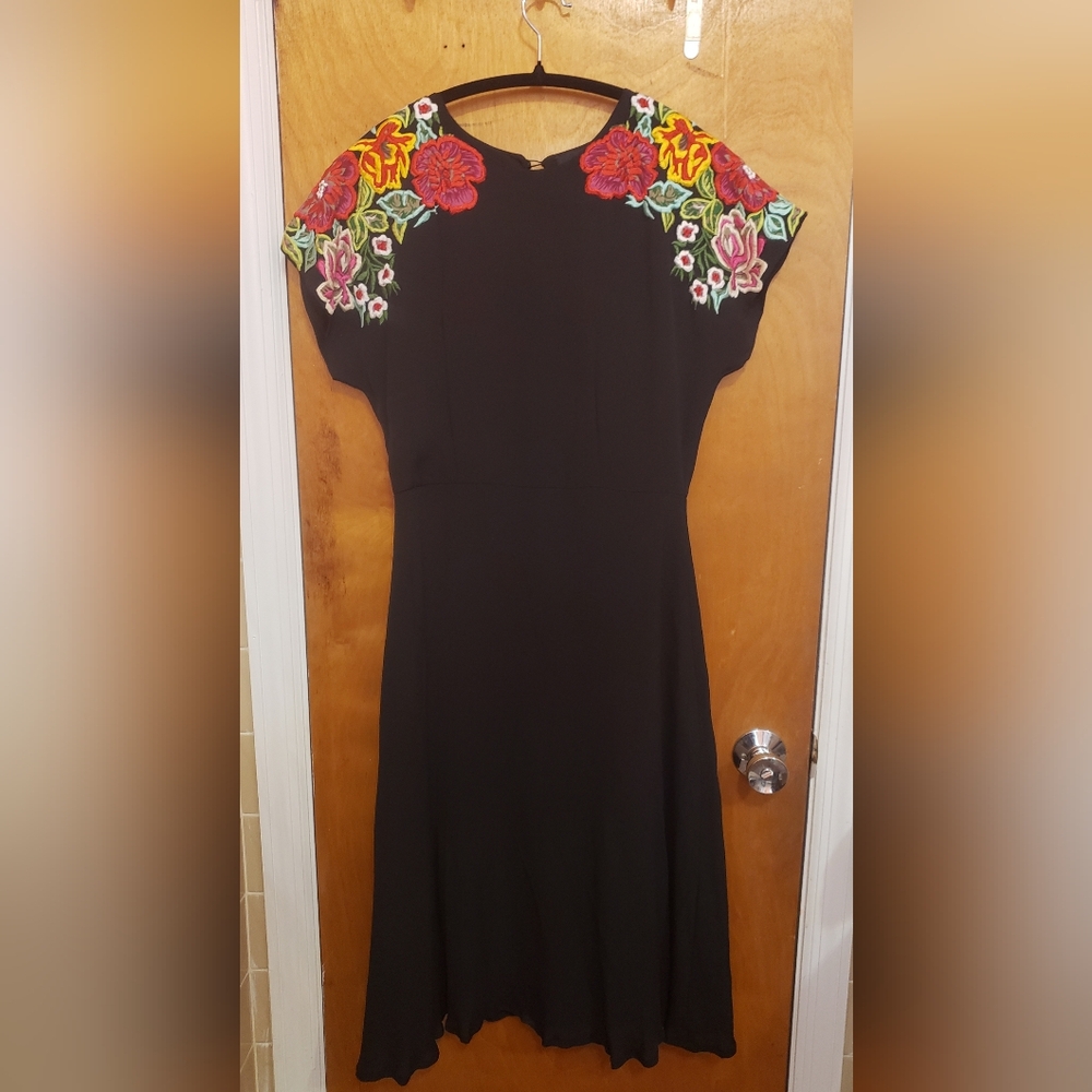 NWT ASOS fit and flare dress with floral embroidery at the shoulders